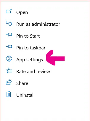 app settings highlighted from windows