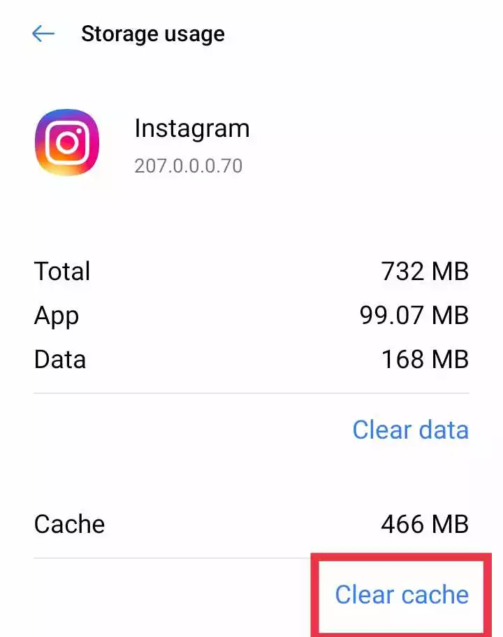clear the cache of Instagram
