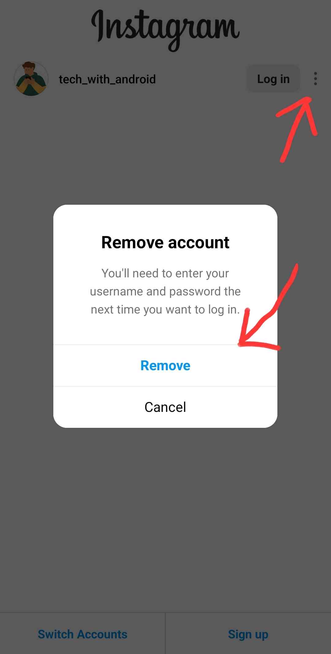 Remove the past logined accounts from the app