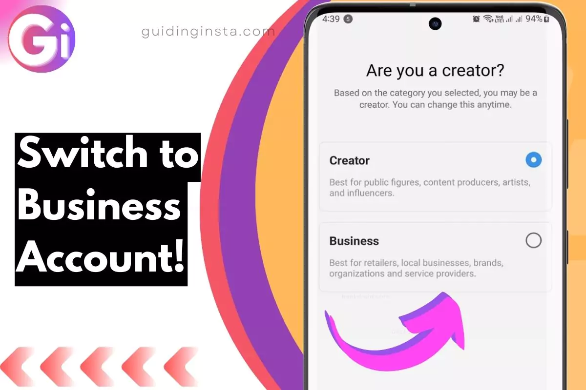 creating business account with overlay text switch instagram to business acc