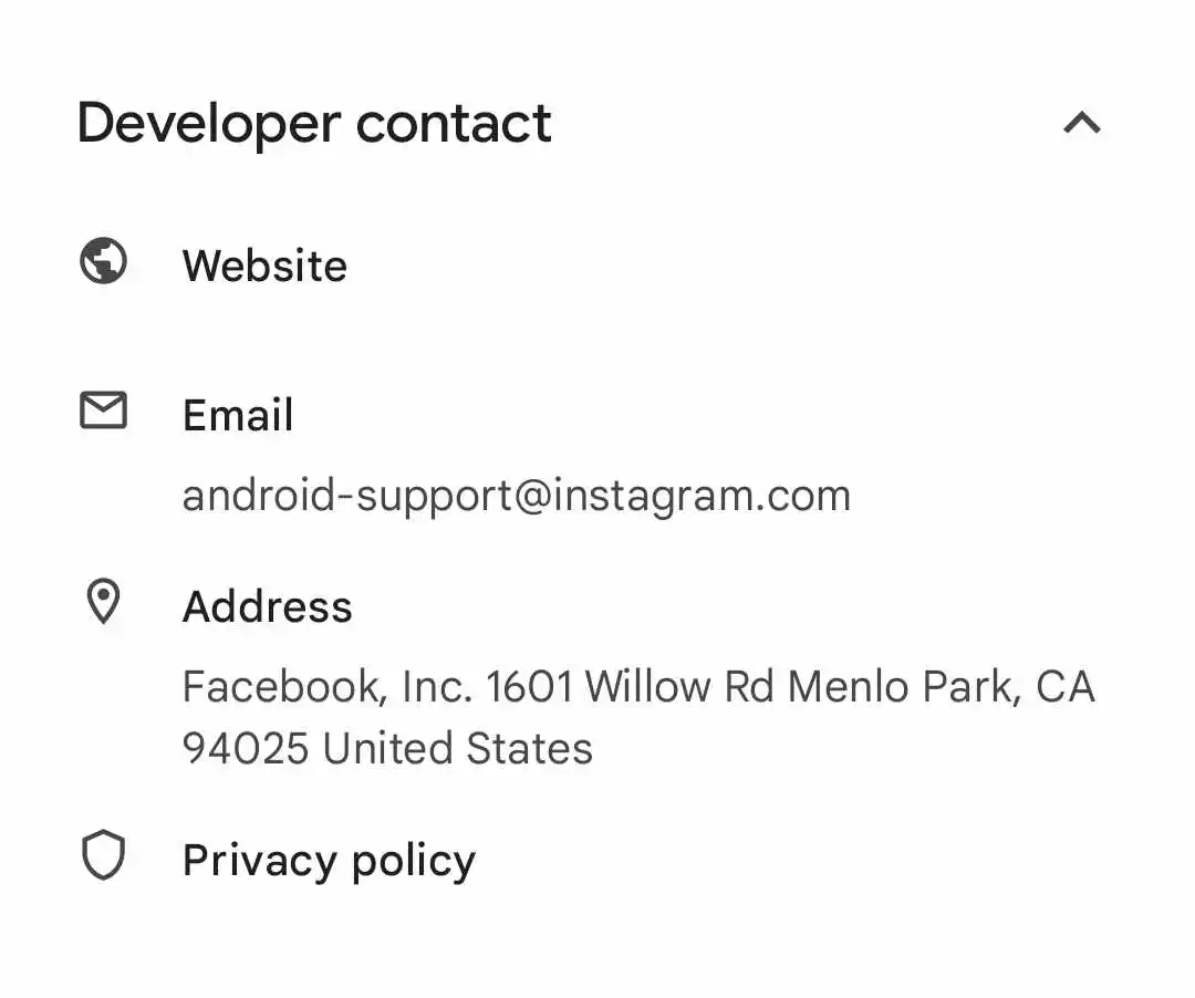 developer contact instagram from the google play