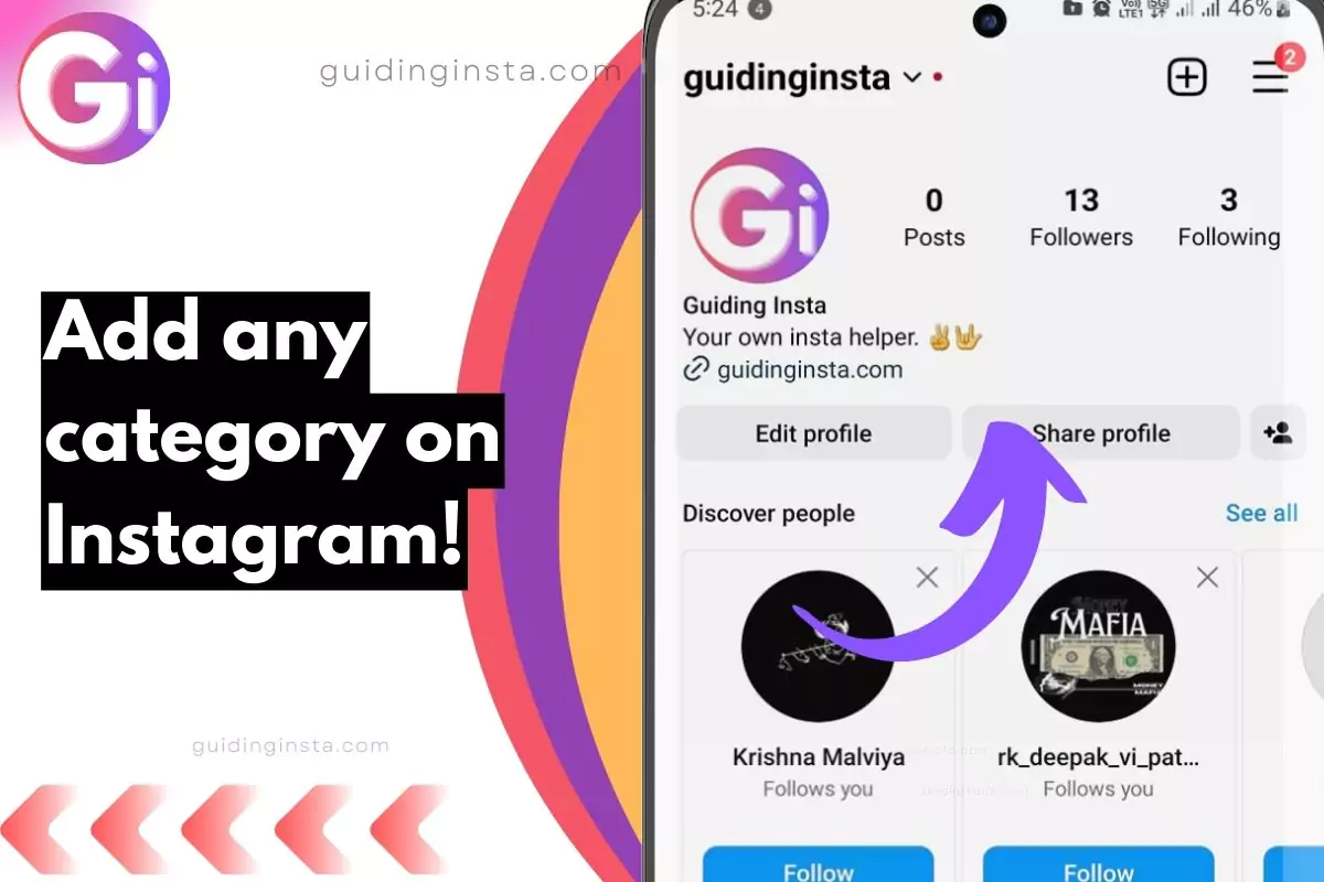showing instagram category with overlay text to add any category