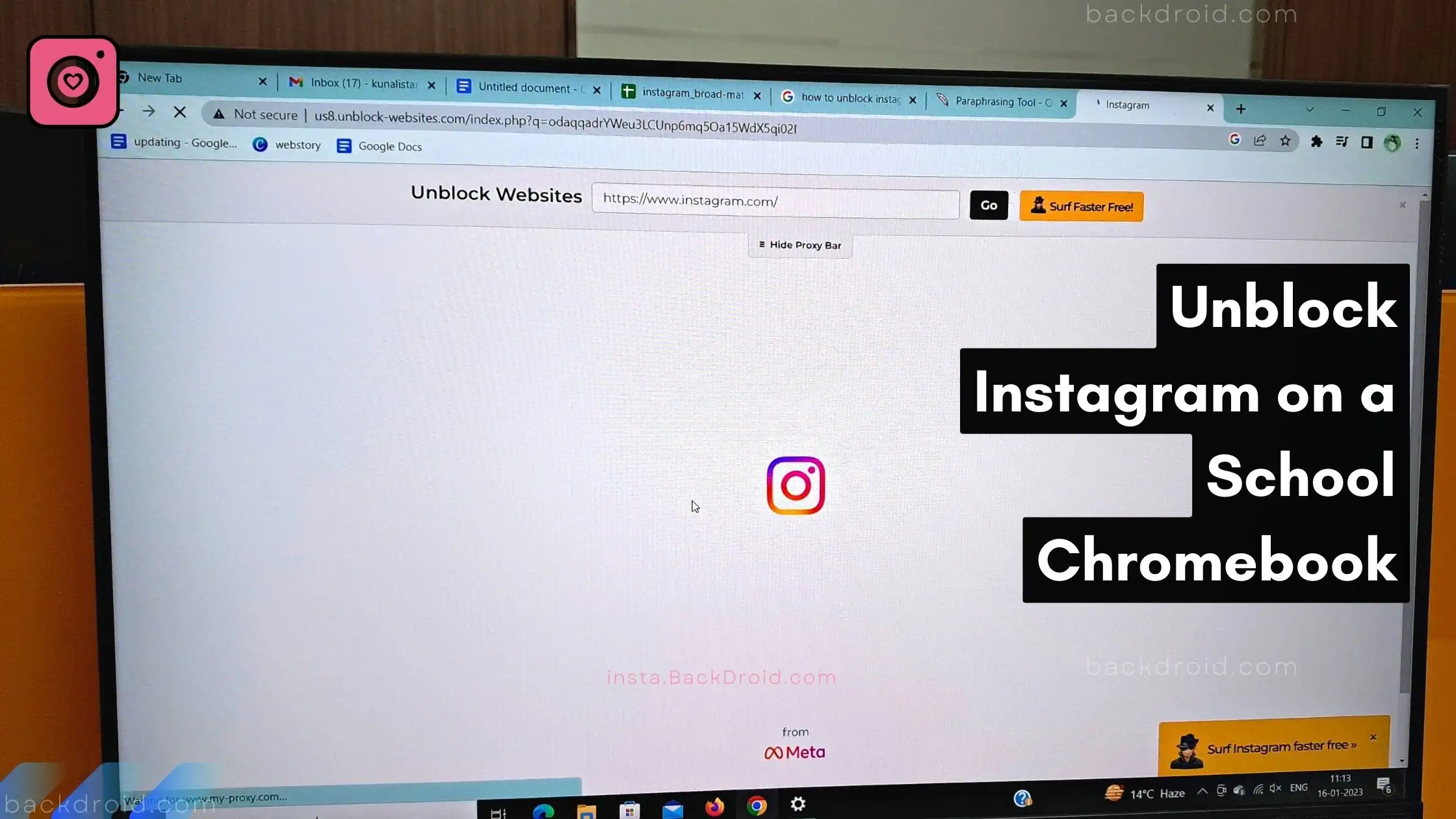 Unblock Instagram on a School Chromebook a thumbnail with instagram working in background window