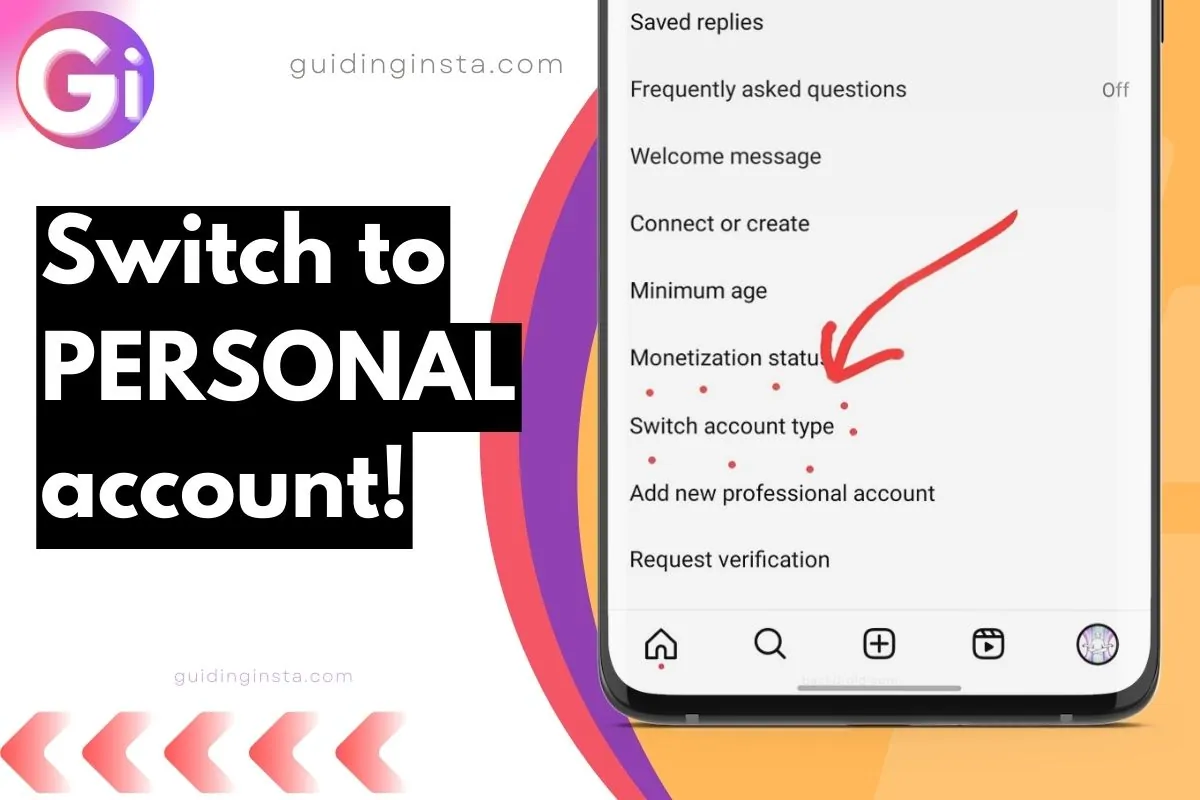 switch to instagram account type screenshot with overlay text in personal account
