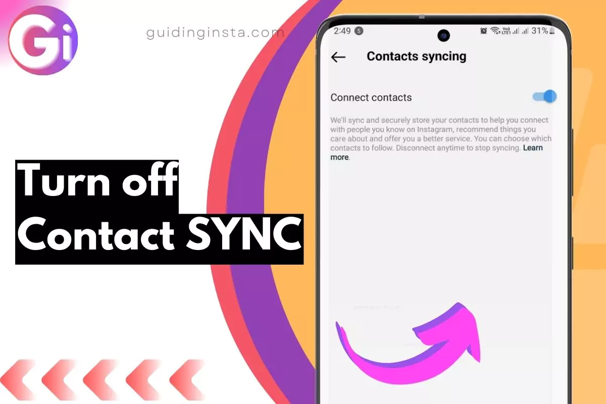 contact sync highlighted with overlay text to turn it off