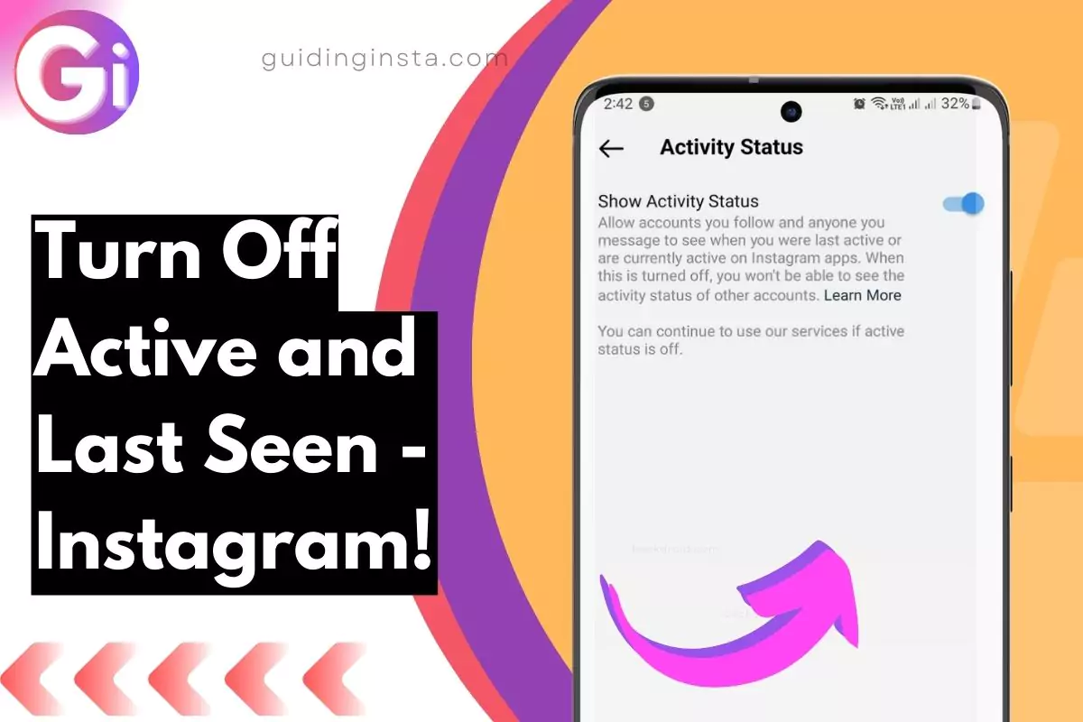 screenshot of hiding online and last seen with overlay text turn off active instagram