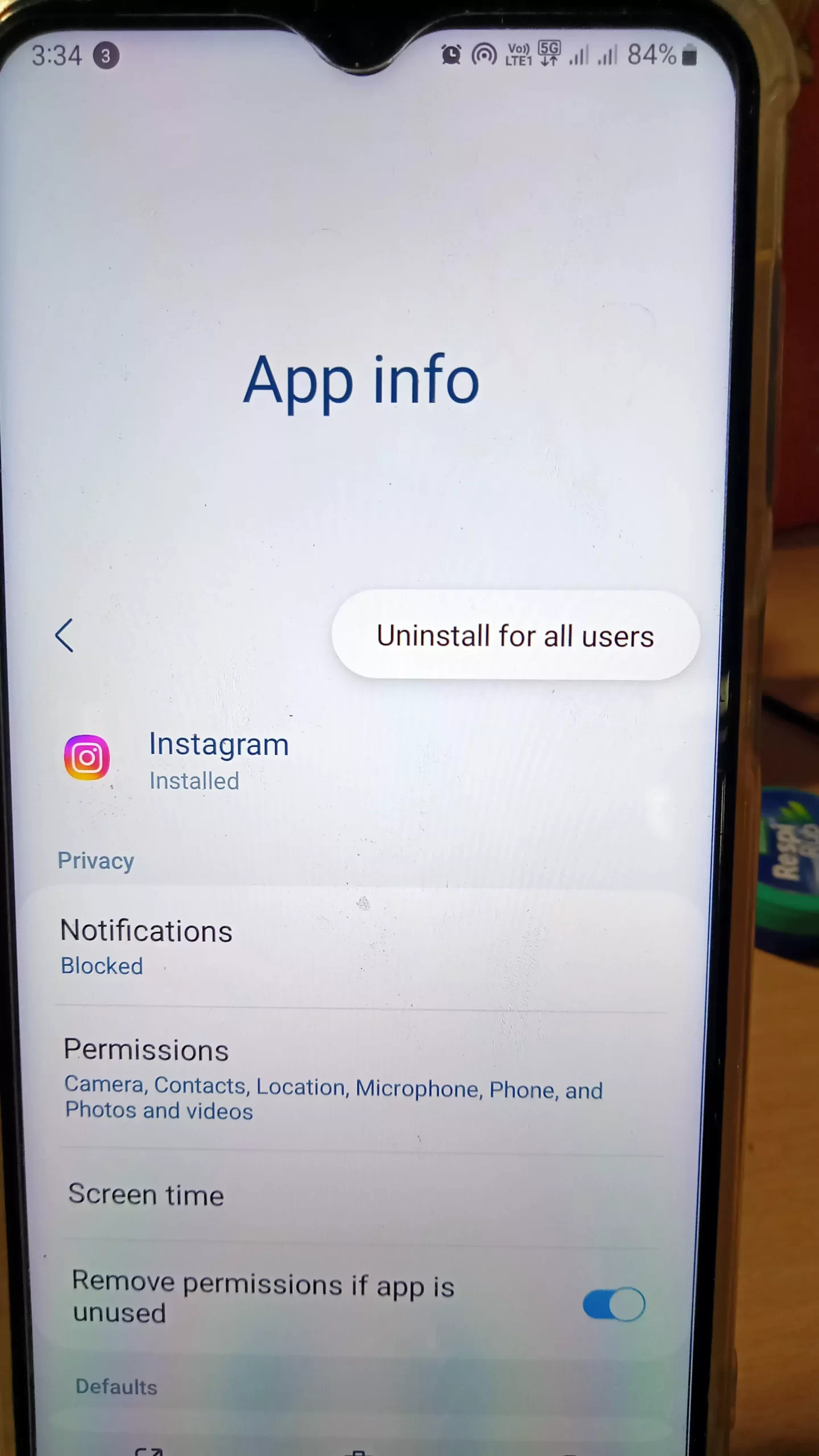 instgaram app updates uninstall for all users android