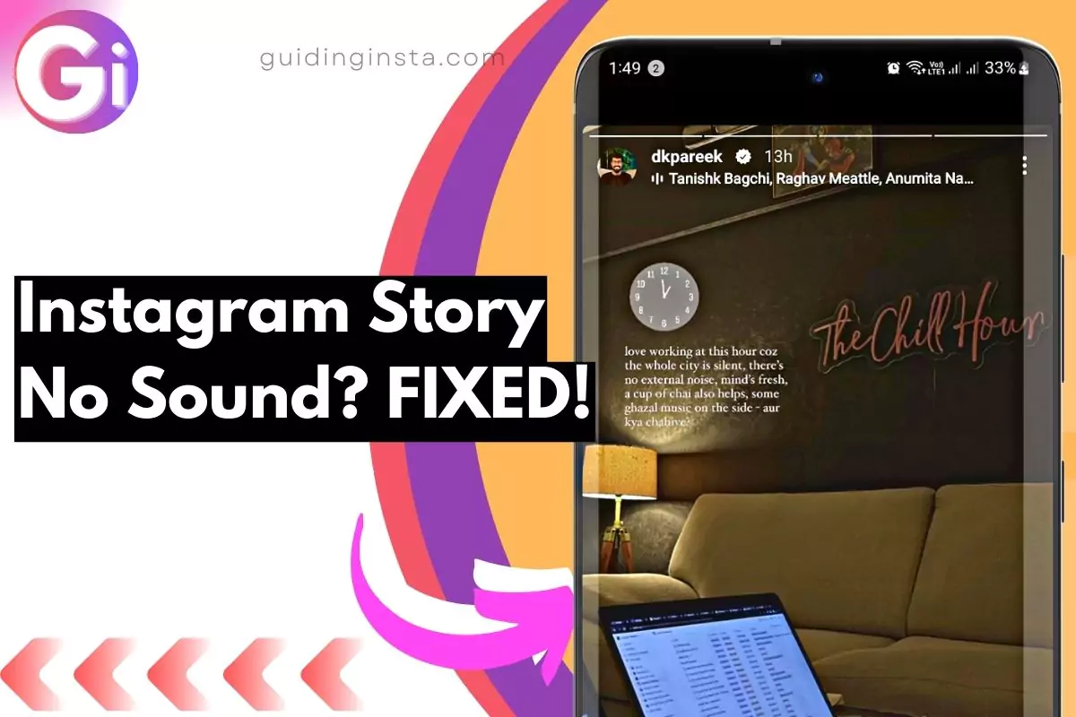 screenshot of instagram story with no sound with overlay text to fix it