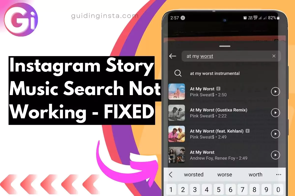 screenshot of Instagram Story Music Search Not Working with overlay text to fix it