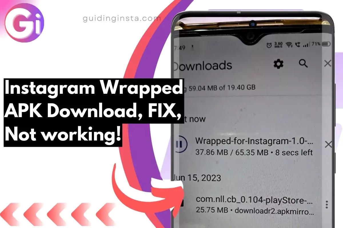screenshot of downloading instagram wrapped apk with overlay text not working fixed