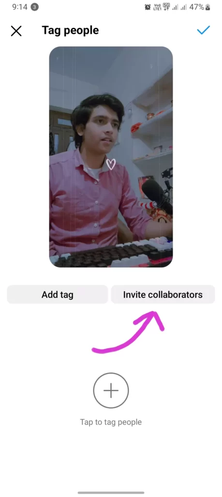 screenshot of invite collaborator instagram
