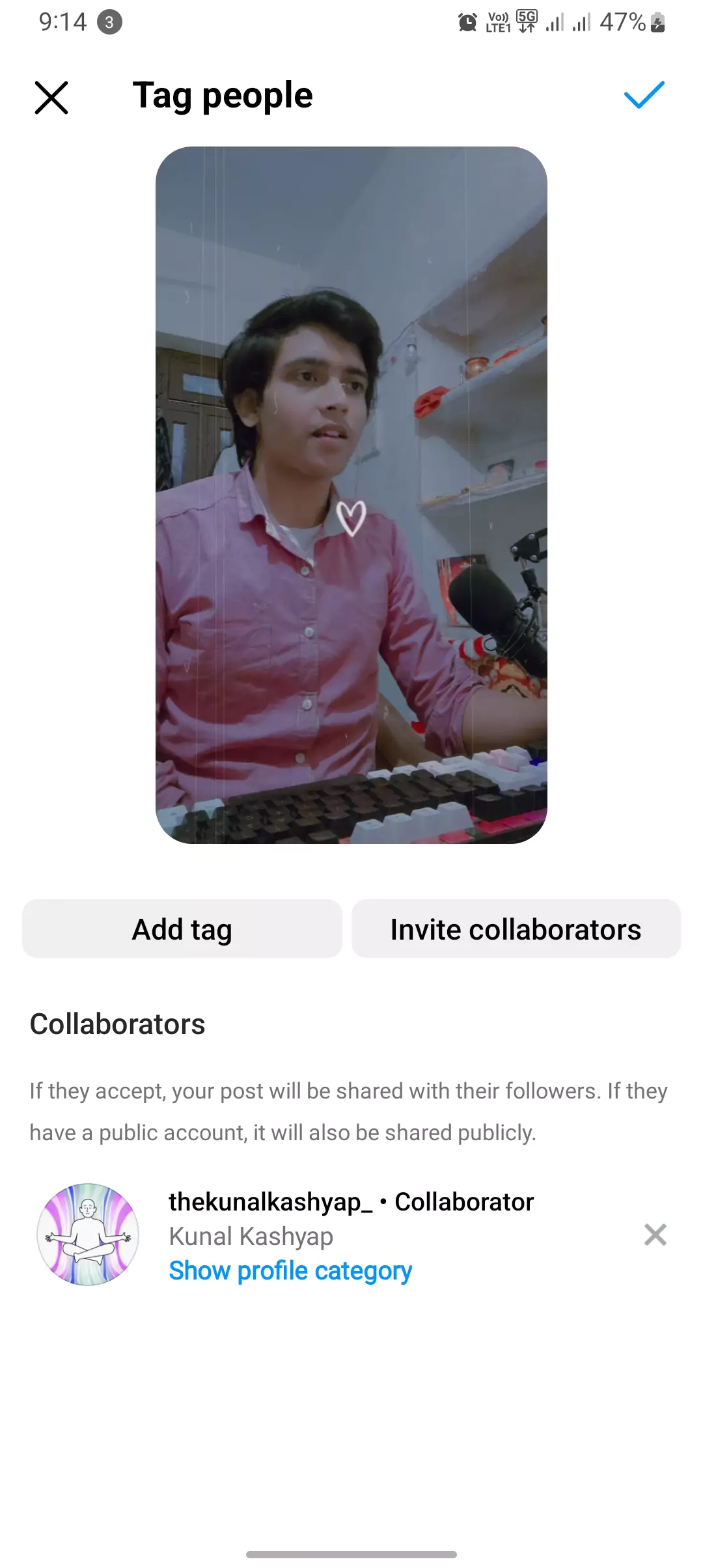 screenshot of invited someone as collabing or posting together