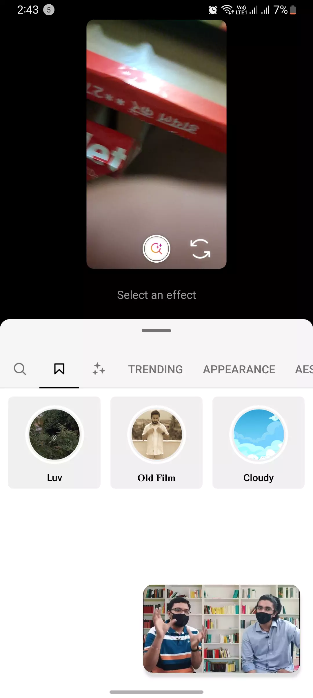 screenshot of saved filters and effects on insta