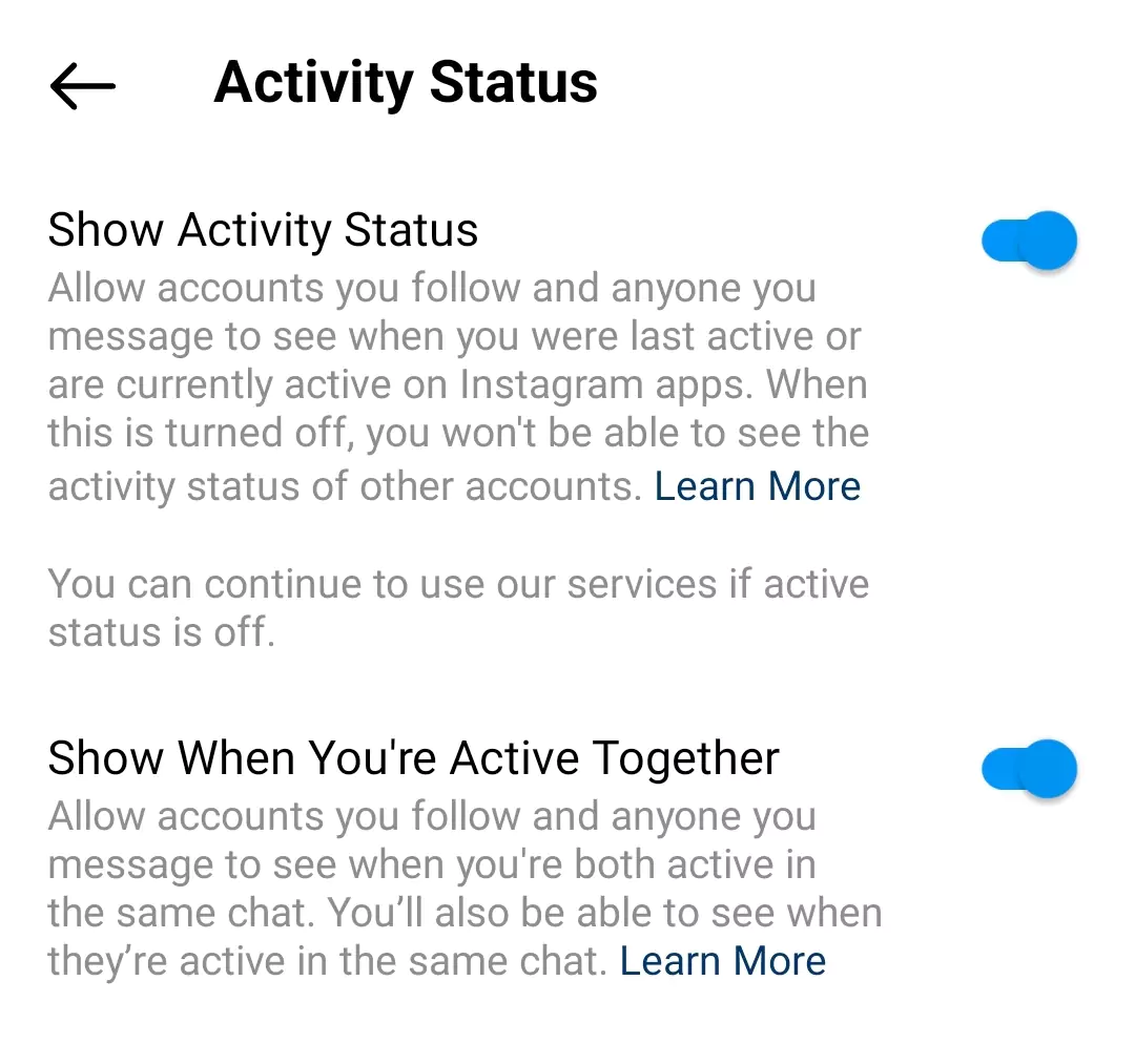 turned on active on instagram screenshot cropped