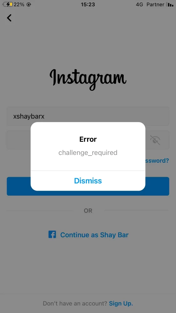 screenshot of challenge required on instagram