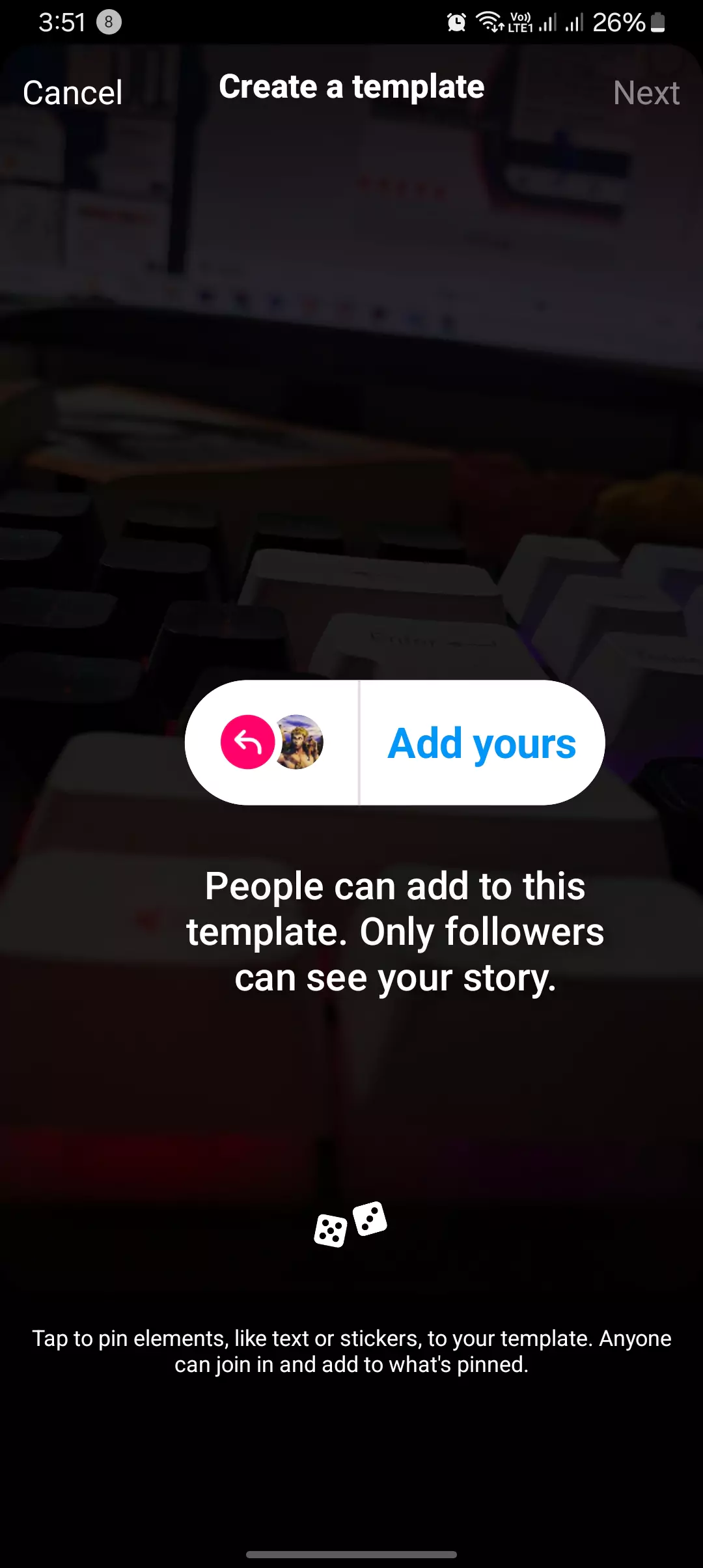 screenshot of insta story of add yours template