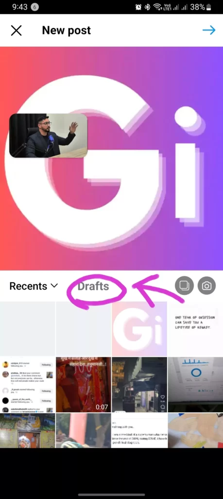 screenshots of drafts highlighted from posts