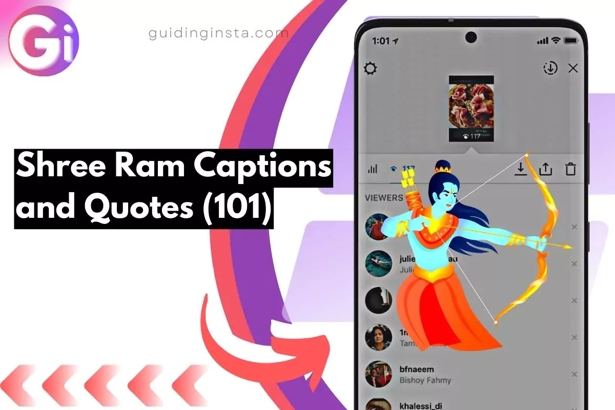 screenshot of shree ram instagram with overlay text shree ram captions and quotes 101